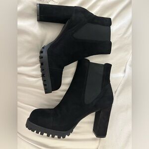 Stuart Weitzman black suede heeled booties